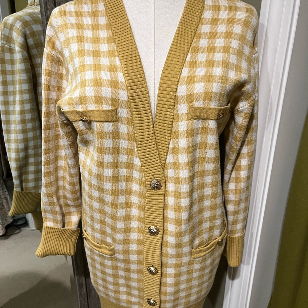Joie Mustard Checkered Cardigan